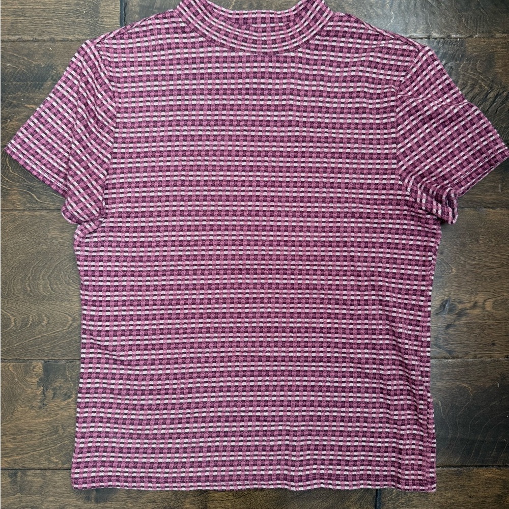No Boundaries Maroon and White Striped Mock Neck Top